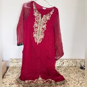 Embroidered Red Kurta Tunic